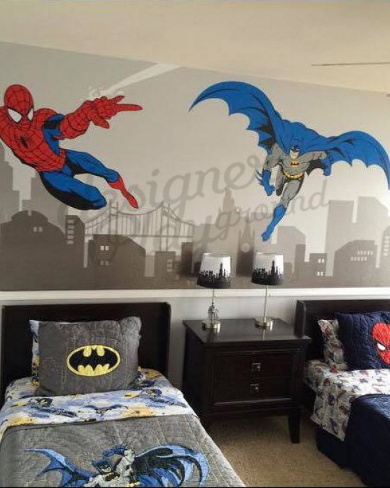 Batman And Spiderman Super Hero Themed Room Wall Decal