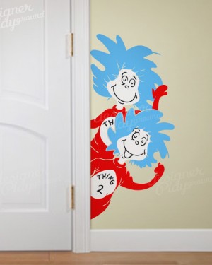 Thing 1 Thing 2 Peeking from side of Door Dr Seuss Character