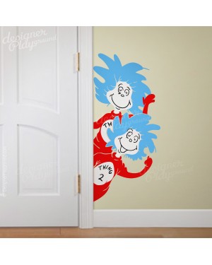 Thing 1 Thing 2 Peeking from side of Door Dr Seuss Character