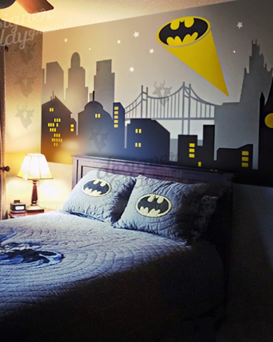 Spiderman and Batman Gotham city Avengers bedroom wall decal wall sticker super