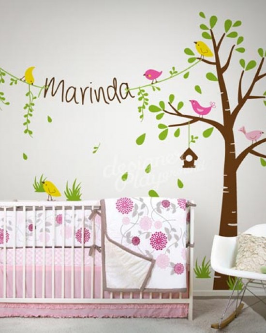 Birdie Tree With Name For Penelope Bedding Wall Decal